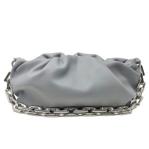 GRAY DUMPLING BAG WITH CHUNKY SILVER CHAIN STRAP